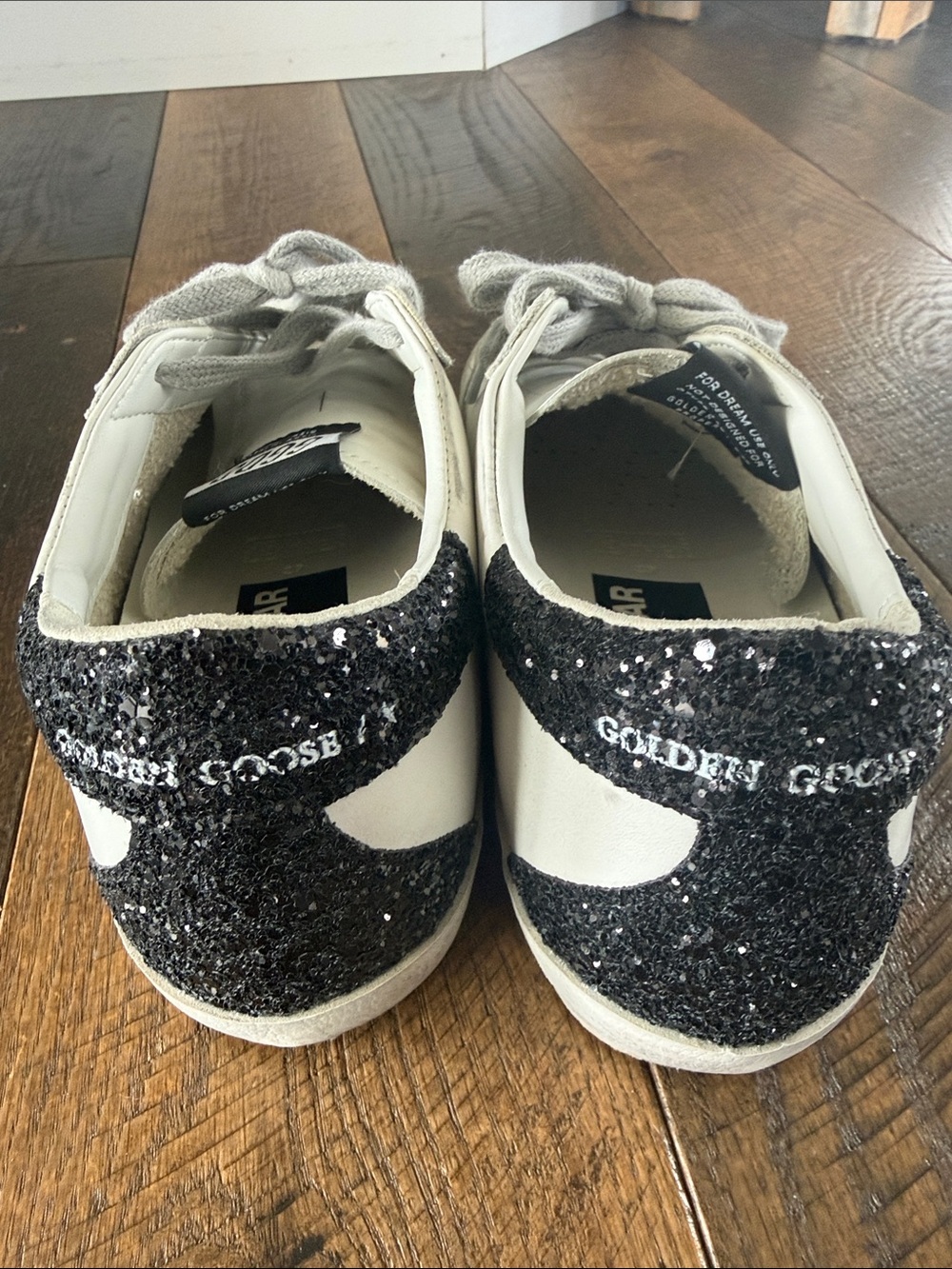 Golden Goose White Leather Low-Top Sneakers with Black Glitter Heel - Picture 4 of 10